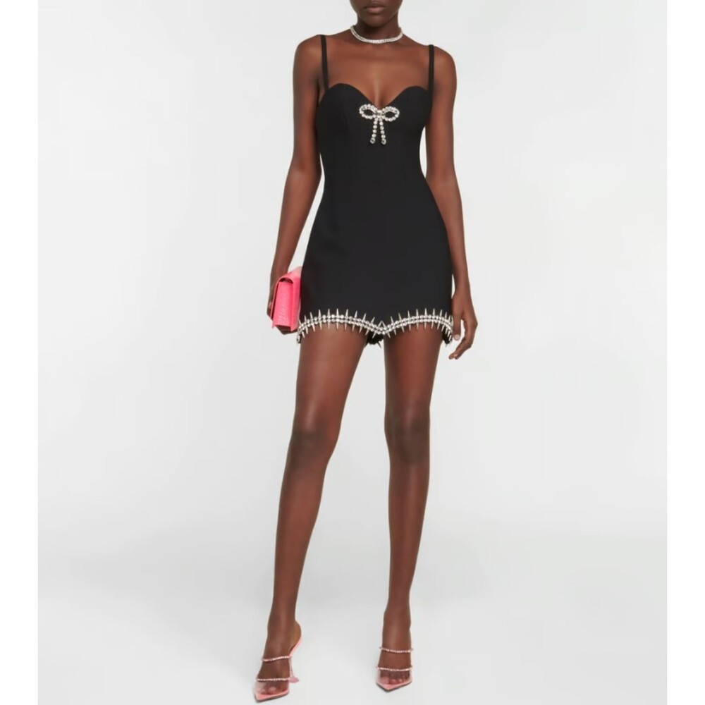AREA Black Mini Dress with Crystal Bow & Hem Trim Sz 12